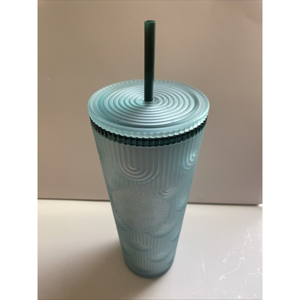 New Starbucks Coffee Spring 2024 Soft Touch Green Scales Tumbler Cup Drink 24 Oz